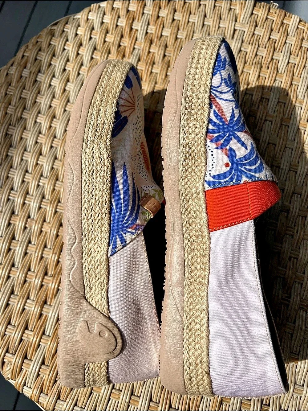 Marbella Floral Espadrille Slip-On Shoes White & Blue